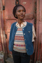 Thinking Mu Jay Blue Fuzz Sleeveless Jacket