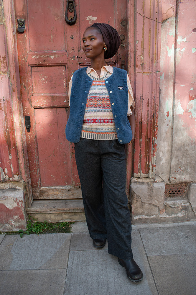 Thinking Mu Jay Blue Fuzz Sleeveless Jacket