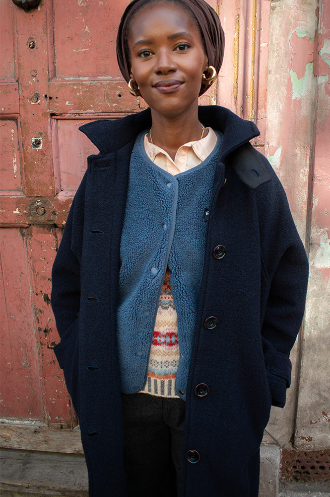 Thinking Mu Jay Blue Fuzz Sleeveless Jacket