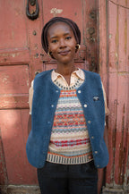 Thinking Mu Jay Blue Fuzz Sleeveless Jacket