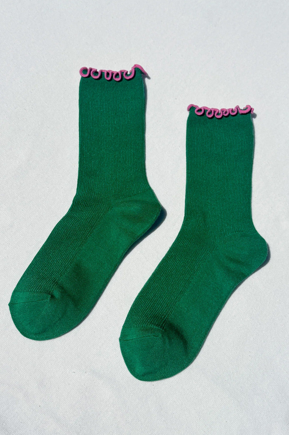 Le Bon Shoppe Ruffled Spinach Pink Edge Socks