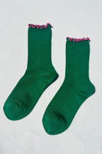 Le Bon Shoppe Ruffled Spinach Pink Edge Socks