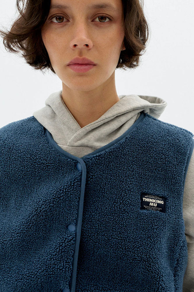 Thinking Mu Jay Blue Fuzz Sleeveless Jacket