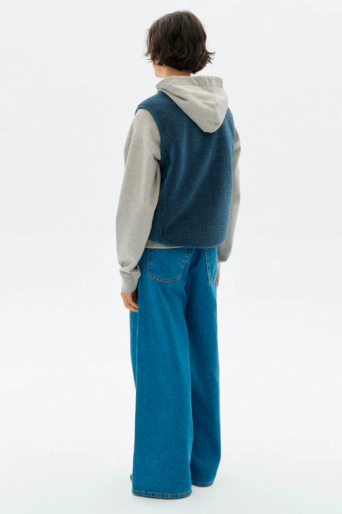 Thinking Mu Jay Blue Fuzz Sleeveless Jacket