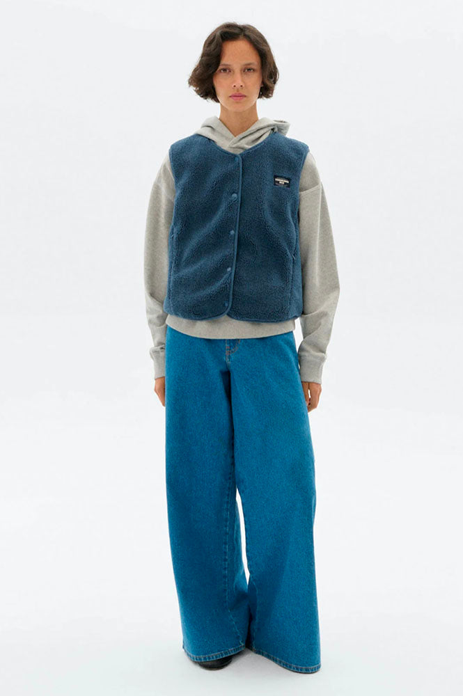 Thinking Mu Jay Blue Fuzz Sleeveless Jacket