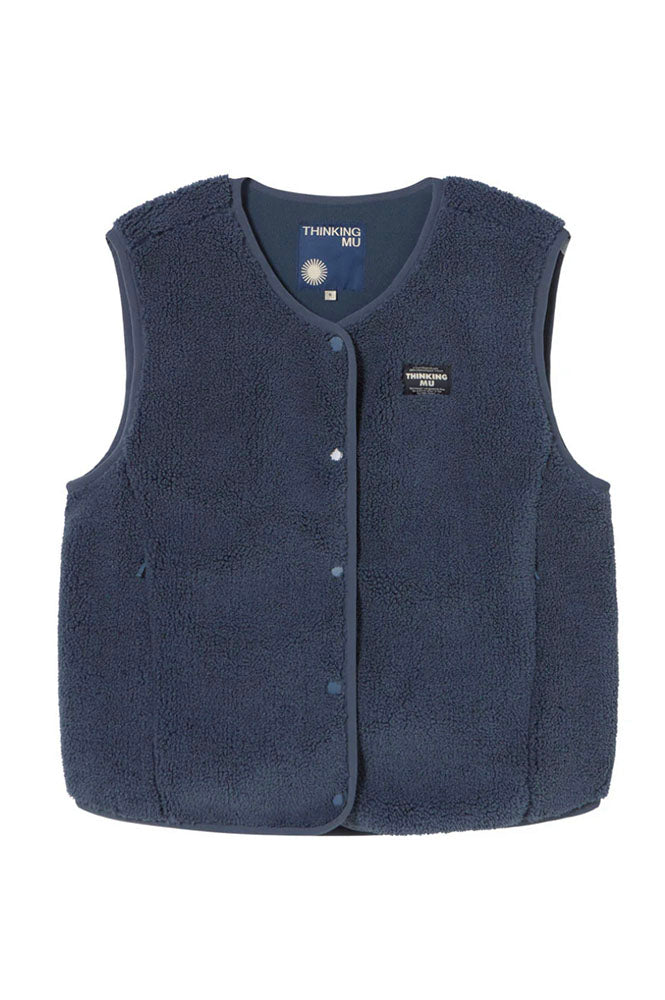 Thinking Mu Jay Blue Fuzz Sleeveless Jacket