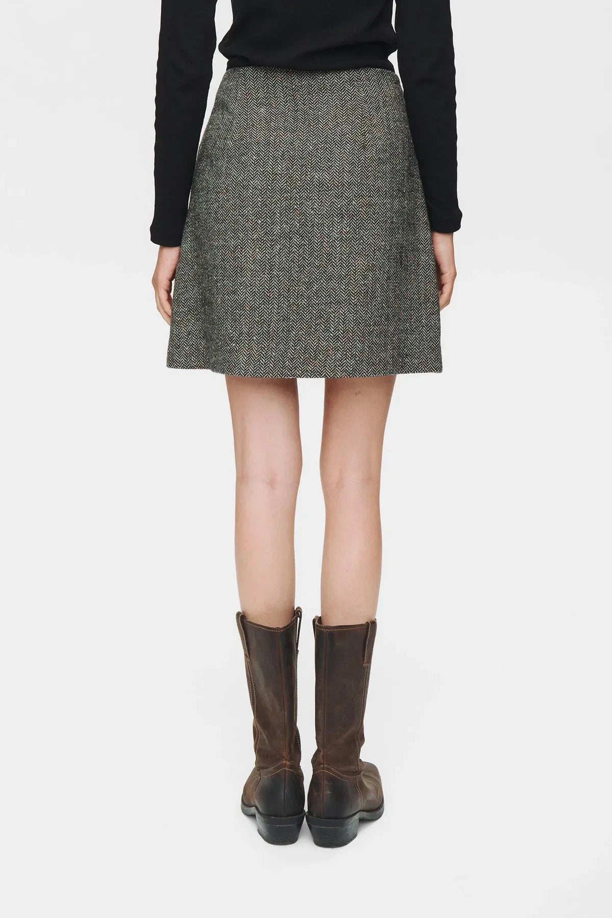 Numph Avey Caviar Herringbone Mini Skirt
