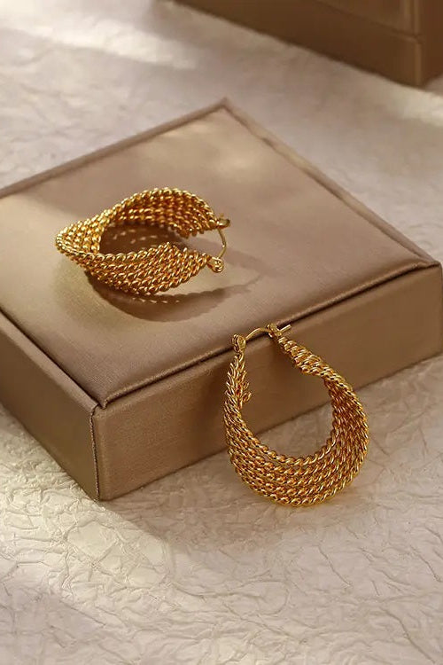 White Multi Gold Twisted Strand Hoop Earrings