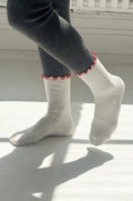 Le Bon Shoppe Ruffled Cream Red Edge Socks