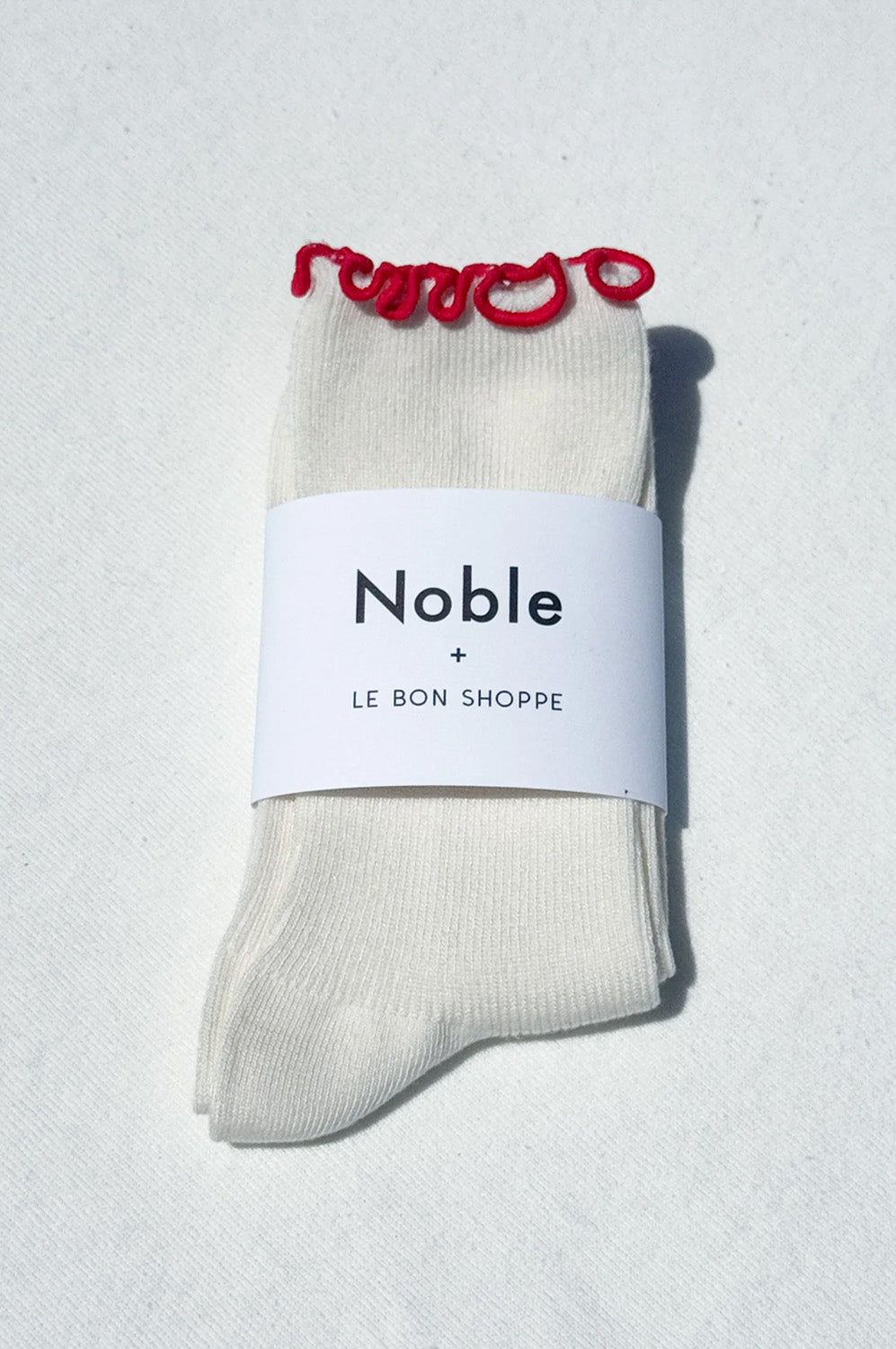 Le Bon Shoppe Ruffled Cream Red Edge Socks