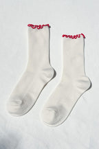 Le Bon Shoppe Ruffled Cream Red Edge Socks