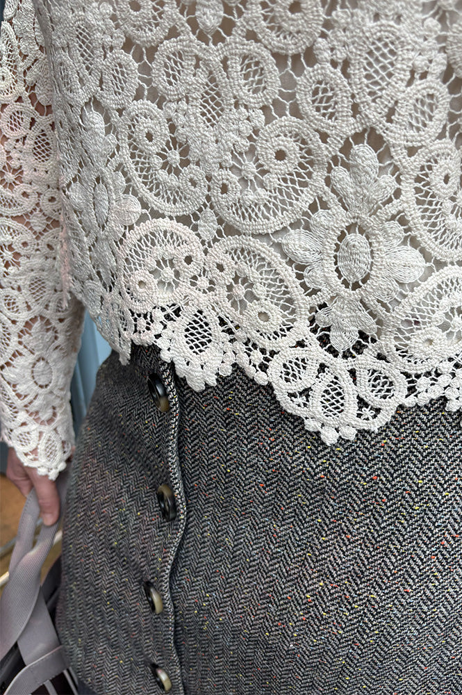 Numph Avey Caviar Herringbone Mini Skirt