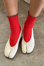 Le Bon Shoppe Ruffled Paprika Brown Edge Socks