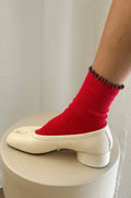 Le Bon Shoppe Ruffled Paprika Brown Edge Socks