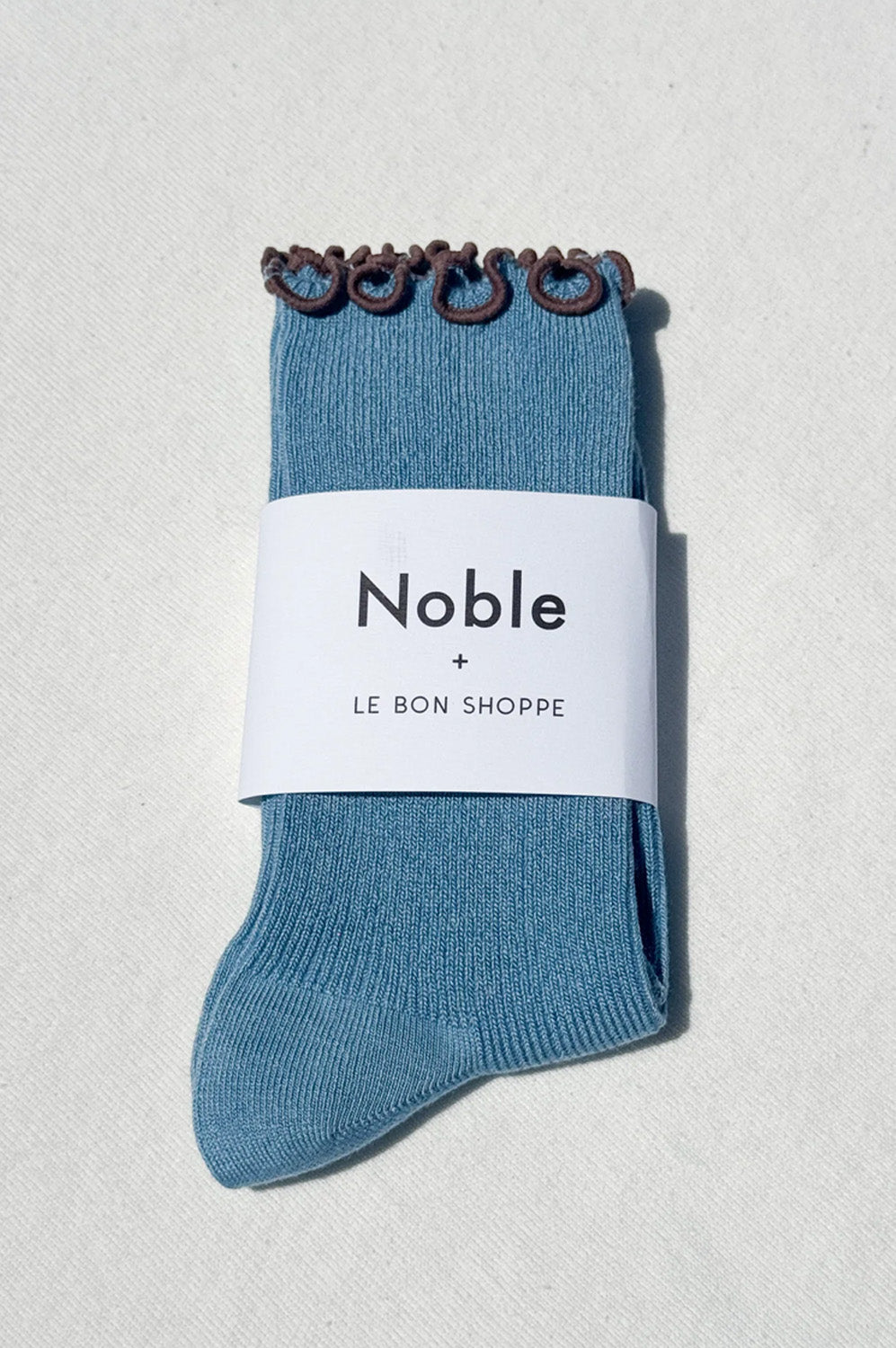 Le Bon Shoppe Ruffled Powder Blue Brown Edge Socks