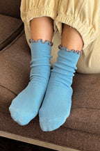 Le Bon Shoppe Ruffled Powder Blue Brown Edge Socks