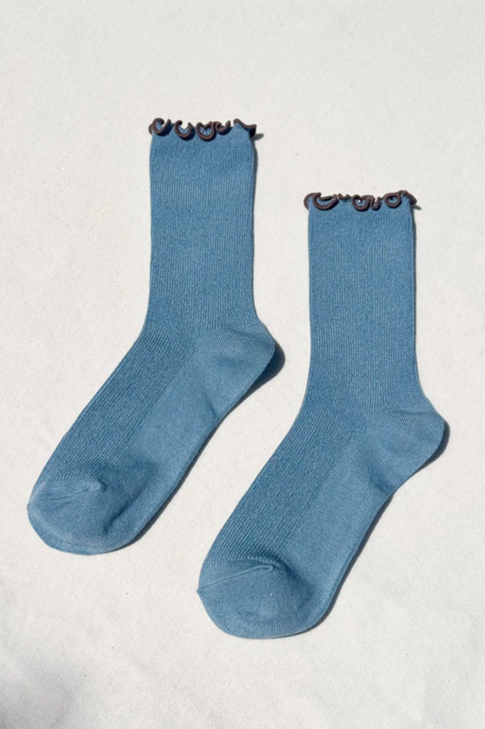 Le Bon Shoppe Ruffled Powder Blue Brown Edge Socks