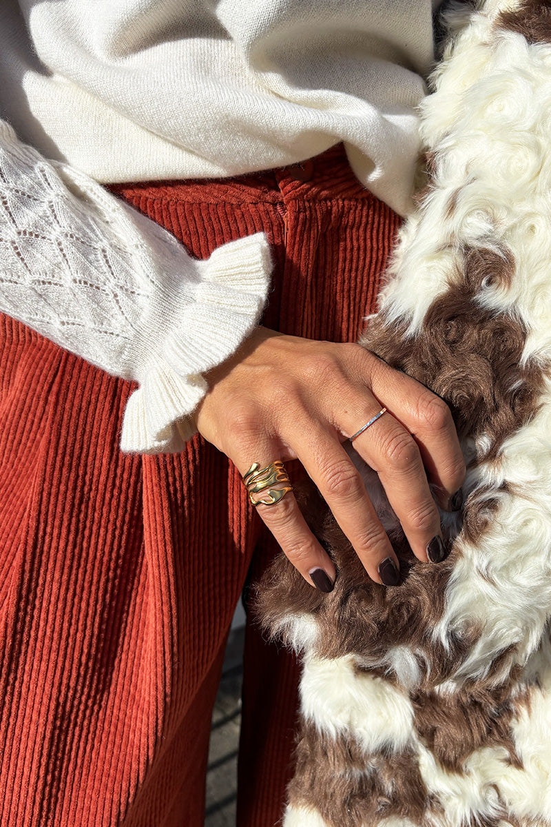 White Twisted Multi Band Ring in Gold