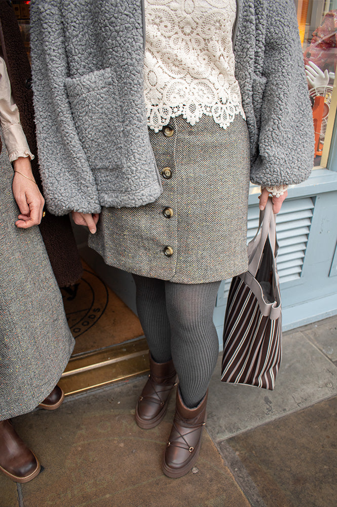 Numph Avey Caviar Herringbone Mini Skirt