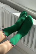 Le Bon Shoppe Ruffled Spinach Pink Edge Socks